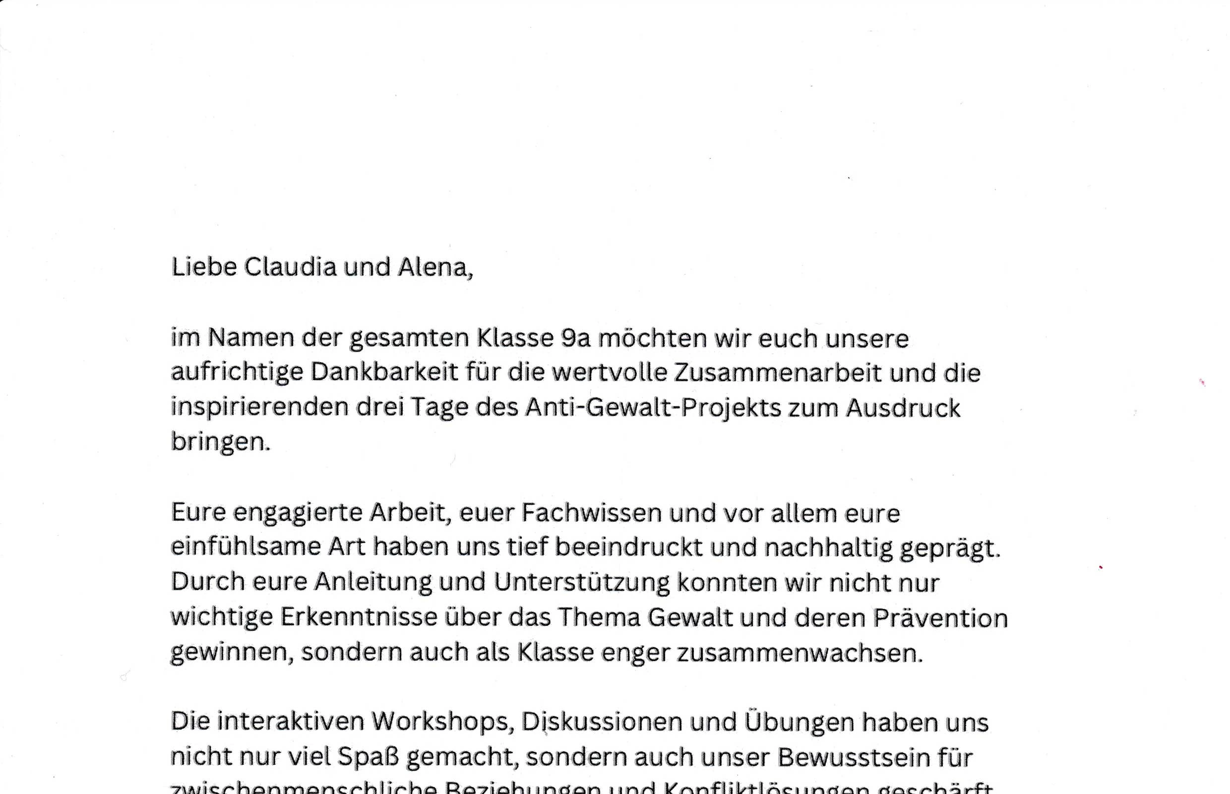 Vorschau der Danksagung einer 9. Klasse