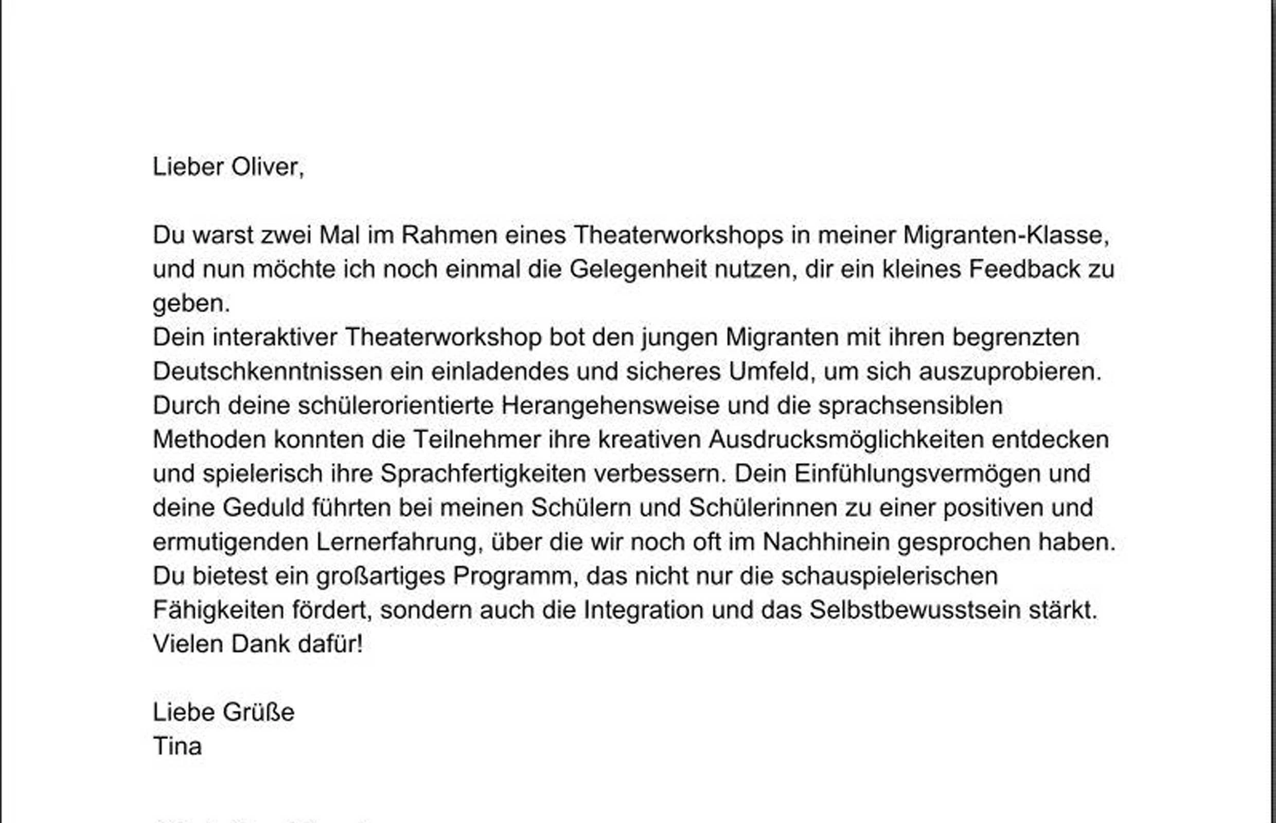Vorschau der Rückmeldung einer AVM-Lehrerin